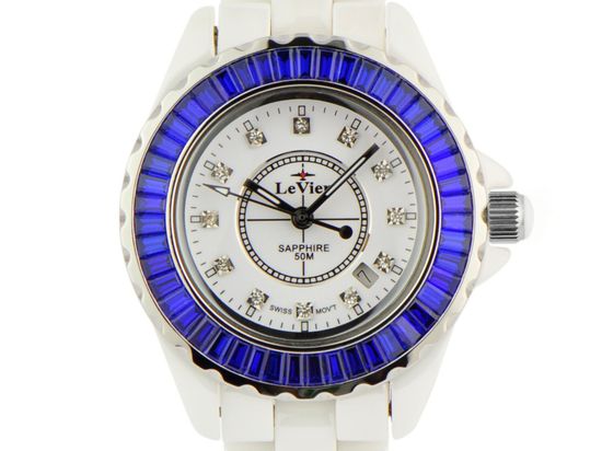 Женские керамические французские часы LeVier L 7514 L Wh/Blu крупным планом