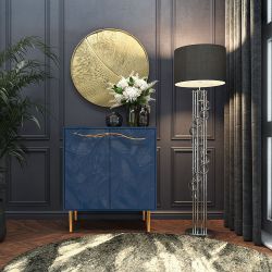 Комод Арт Колор leaves Стайл Голд с 2 полками Королевский синий