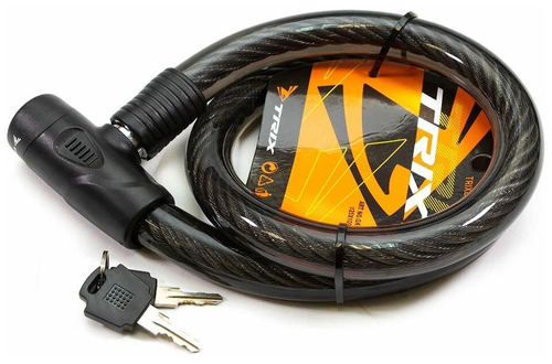 Замок велосипедный TRIX трос стальной, с ключами, 25×1000мм, в пластиковой оболочке, черный