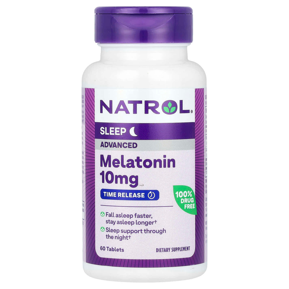 Natrol, мелатонин, медленное высвобождение, 10 мг, 60 таблеток