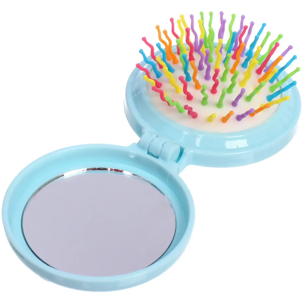 Расческа массажная детская складная «КАРАМЕЛЬ», сердце, цвет голубой, d-6см (пакет с подвесом)