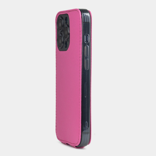 Чехол для iPhone 14 Pro Max из кожи сафьяно цвета фуксии