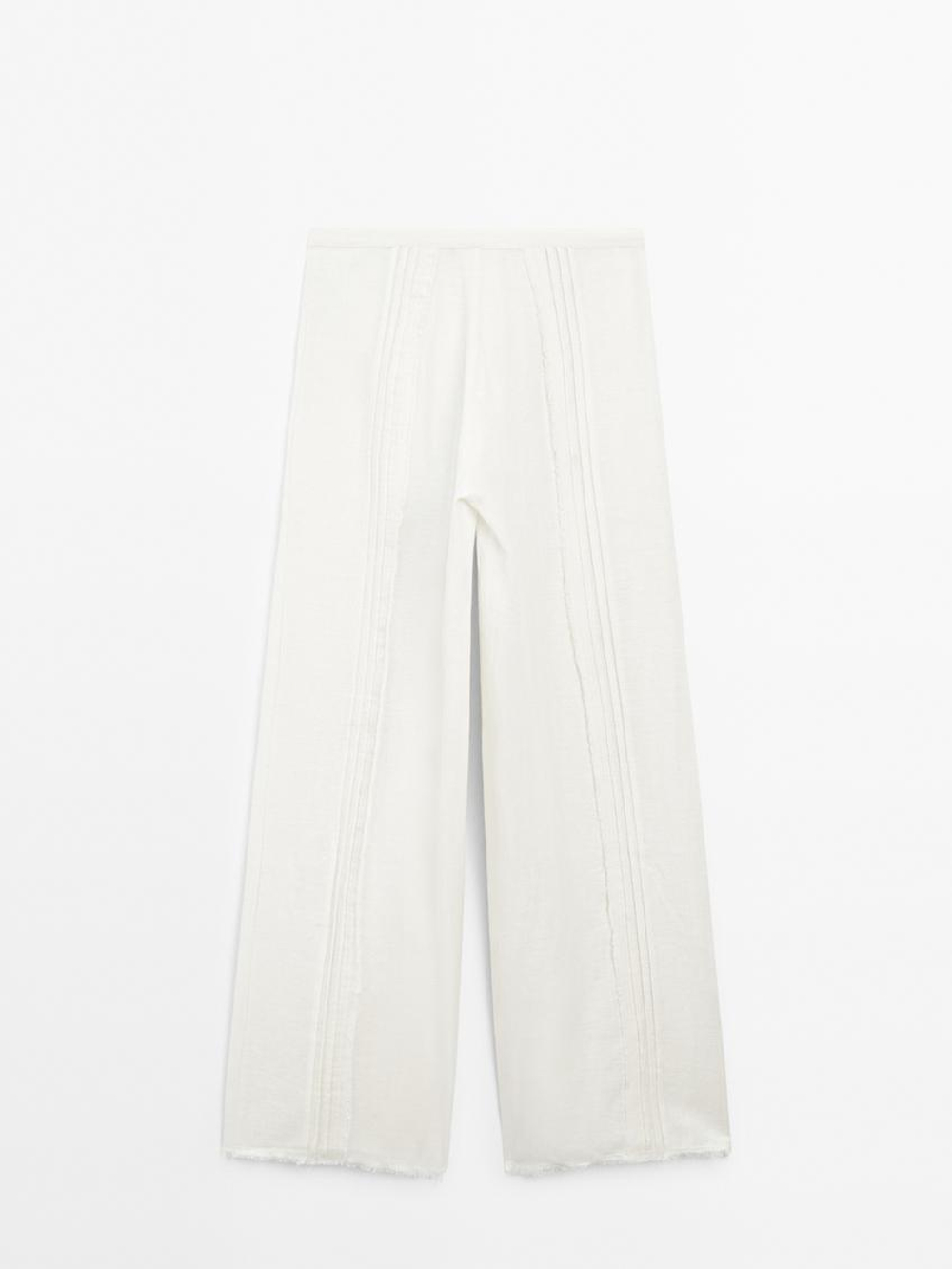 Massimo Dutti Брюки из смесового хлопка с вышивкой, натуральный, кремовый