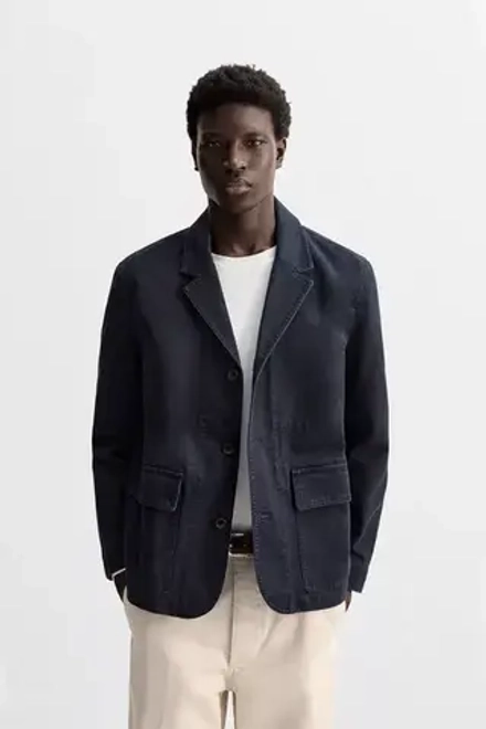 ZARA ЖАКЕТ ИЗ СТИРАНОГО ХЛОПКА, МОРСКОЙ СИНИЙ