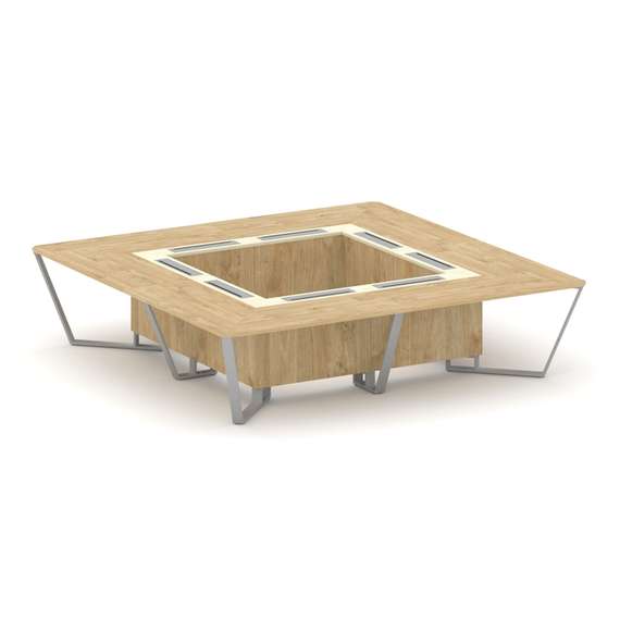 Steel Meet Стол переговорный квадратный KMK-PR.B.SP-16K Тиквуд Светлый/Ваниль Глянец/Металл Серый 32