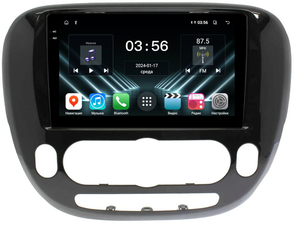 Магнитола для KIA Soul 2 2014-2019 (кондиционер, рамка глянцевая) - FarCar DX526M монитор 9.5" IPS на Android 13, 4+64Гб, CarPlay