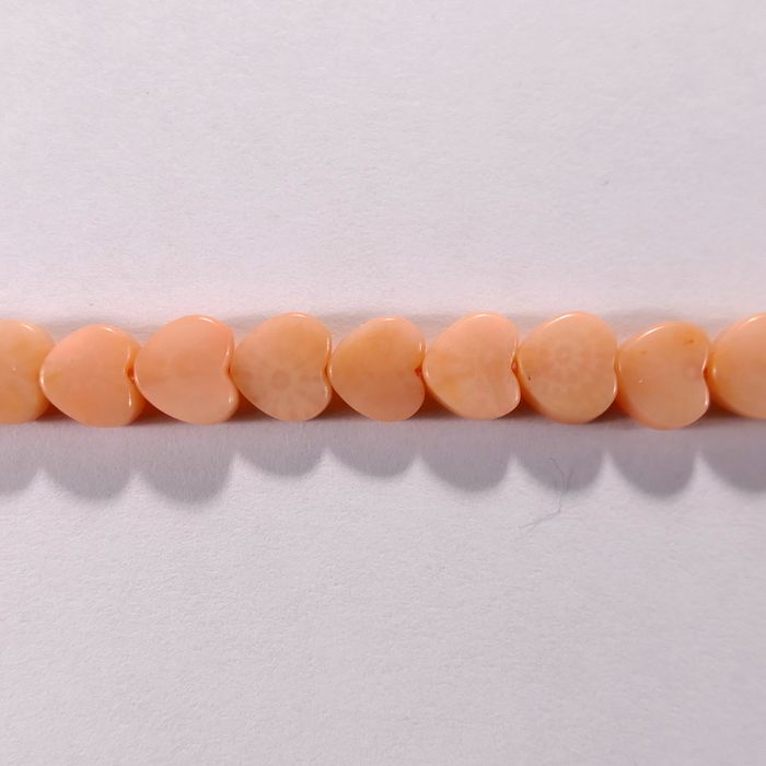 Бусина из коралла розового, облагороженного, фигурная, 5x5 мм (сердце, гладкая)