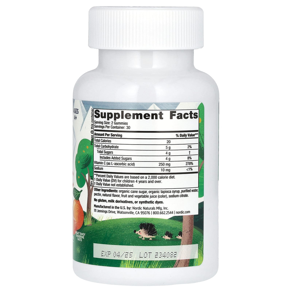 Nordic Naturals, жевательные таблетки с витамином C для детей от 4 лет, со вкусом мандарина, 60 жевательных таблеток (125 мг в 1 таблетке)