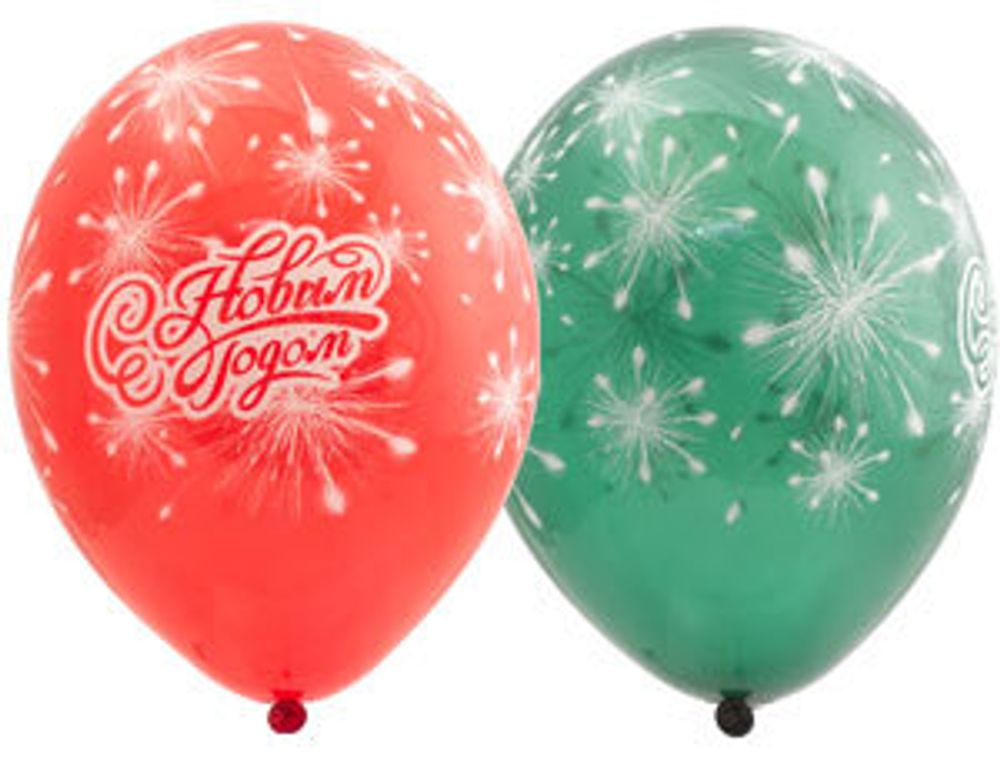 Шар (14''/36 см) Шелкография кристалл НГ Фейерверк 25 шт.