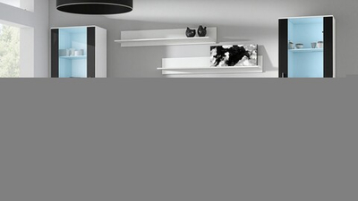 Гостиная Сохо 7 МДФ (черная) / Белый Фасадный 0101 300*41*192 см, Черный, Белый   Фиеста