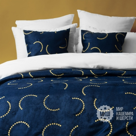 Покрывало велюровое с вышивкой ДЖЖИМ (арт. BL02-290-03) - 230х250 см. - синий