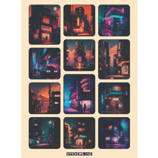 Стикерпак Ночные города Японии Japan Night City