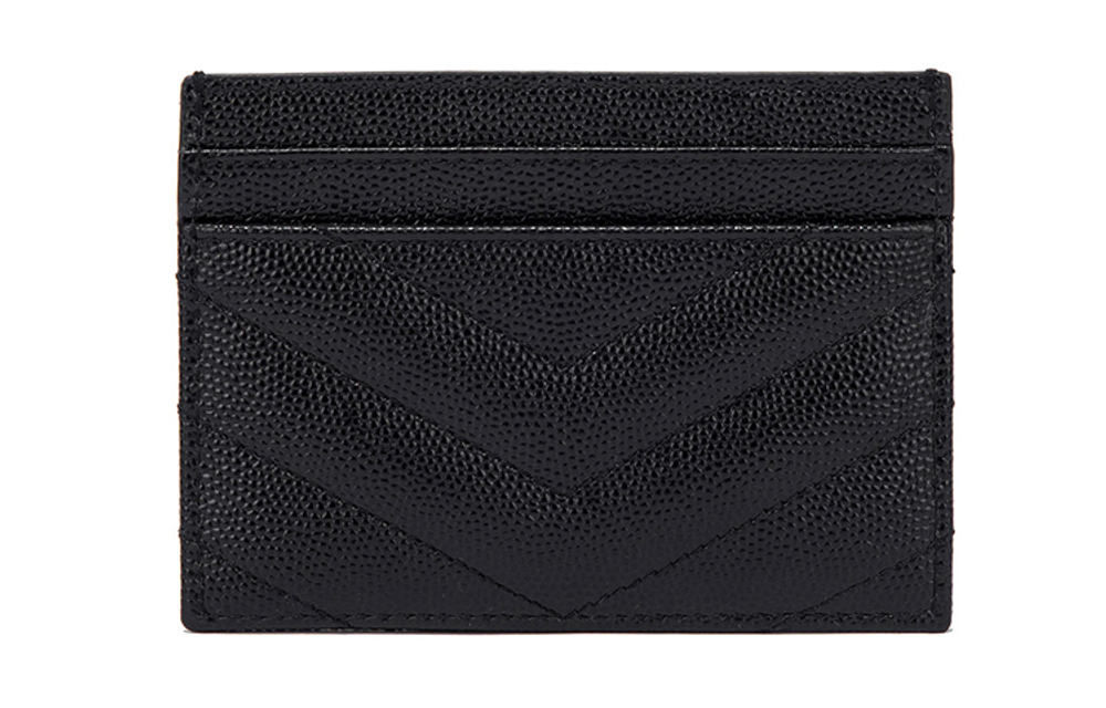 SAINT LAURENT CASSANDRE Grain Embossed Cow Leather Card Holder Card Holder Regular Women"s Black
