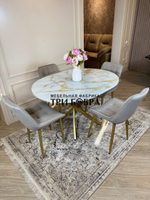 Круглый раздвижной стол "Золотой мрамор", и стулья "Бостон" серый