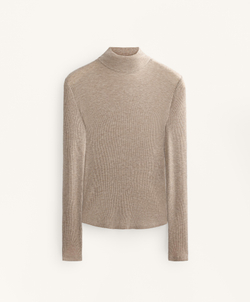 Oysho Футболка Base Layer в рубчик с высоким воротником и лиоцеллом, серо-коричневый меланж