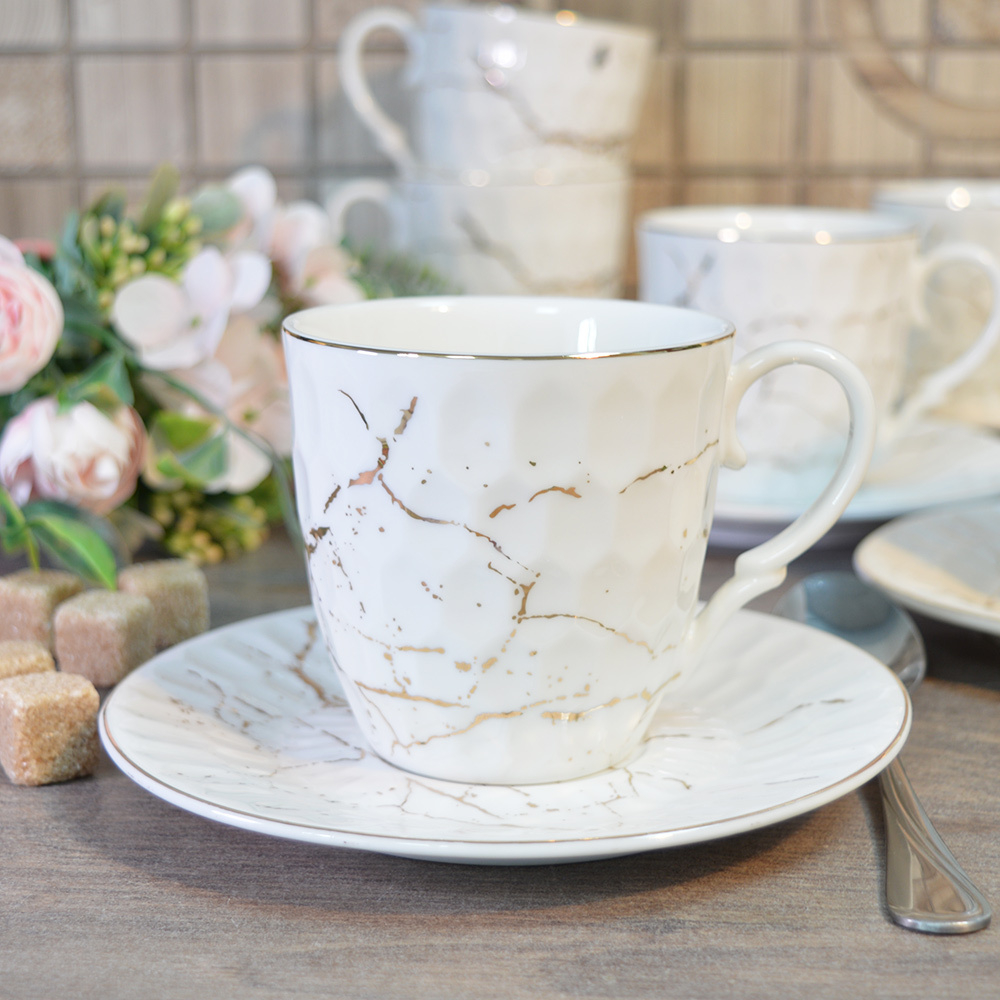 Чайный набор 12 предметов 240мл "Золотой мрамор" (00110486)