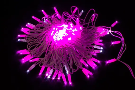 Светодиодная нить с мерцающим диодом 10 м., 220V, 100 розовых LED ламп, белый каучук, соединяемая, Winner Light (P.01.7w.100+)