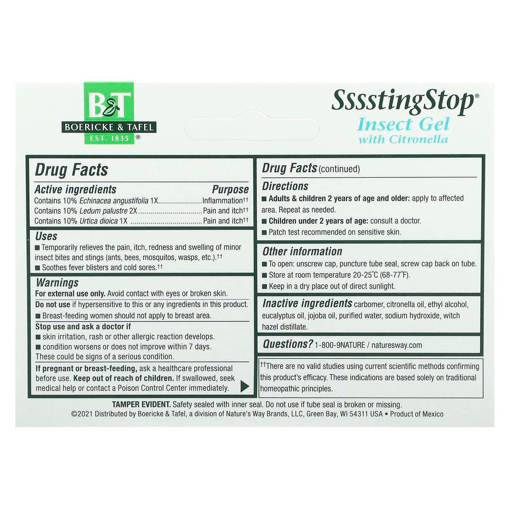 Boericke & Tafel, SsstingStop, гель для местного применения с цитронеллой, 28 г (1 унция)