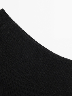 Massimo Dutti Трикотажный топ асимметричного кроя в рубчик, черный
