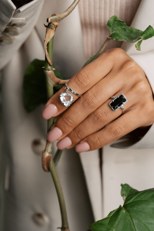 Кольцо "Сердце" с горным хрусталем