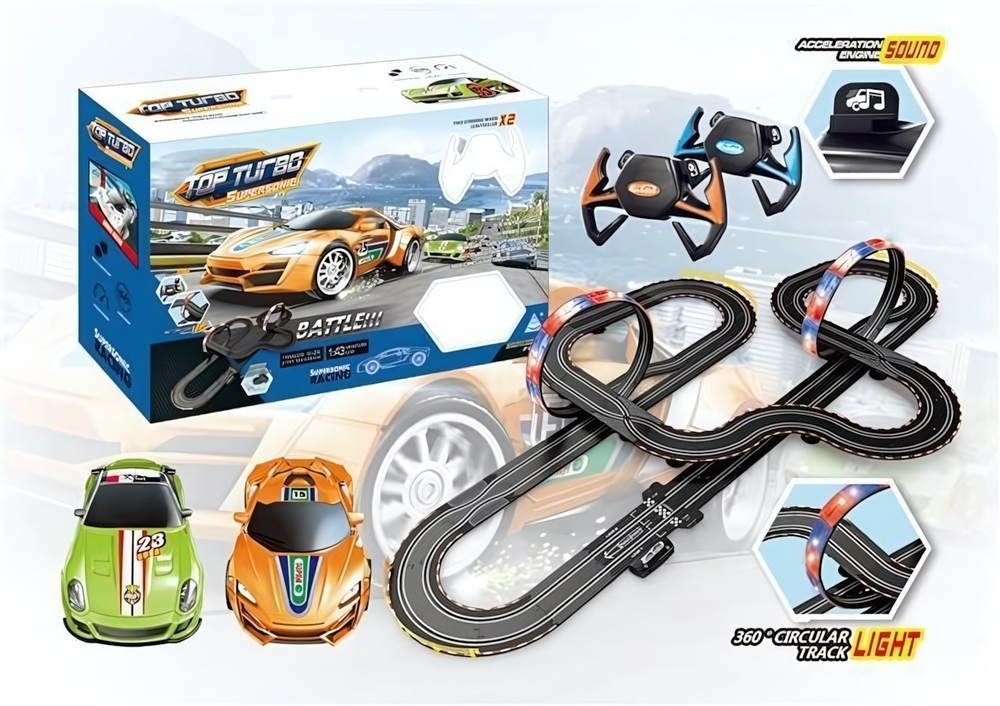 Автотрек 9,5м "Скоростной путь-16" свет/звук, 2маш,2пульта, адаптер