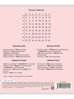 Набор тетрадей в клетку (таблица Пифагора), 12 л, розовая обложка, 10 шт