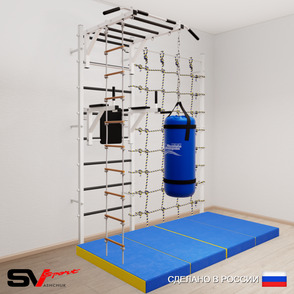 Шведская стенка Sv Sport 54270 (Турник рукоход/Брусья/Лестница/Цепь/Мешок 30кг/Мат 2м/Канатный лаз)
