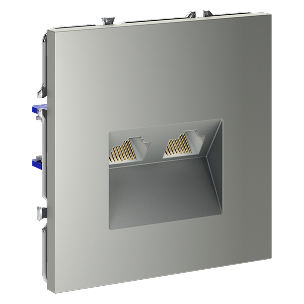 Розетка компьютерная встраиваемая VOLTUM S70 двойная RJ45+RJ45 кат.6, (сталь)