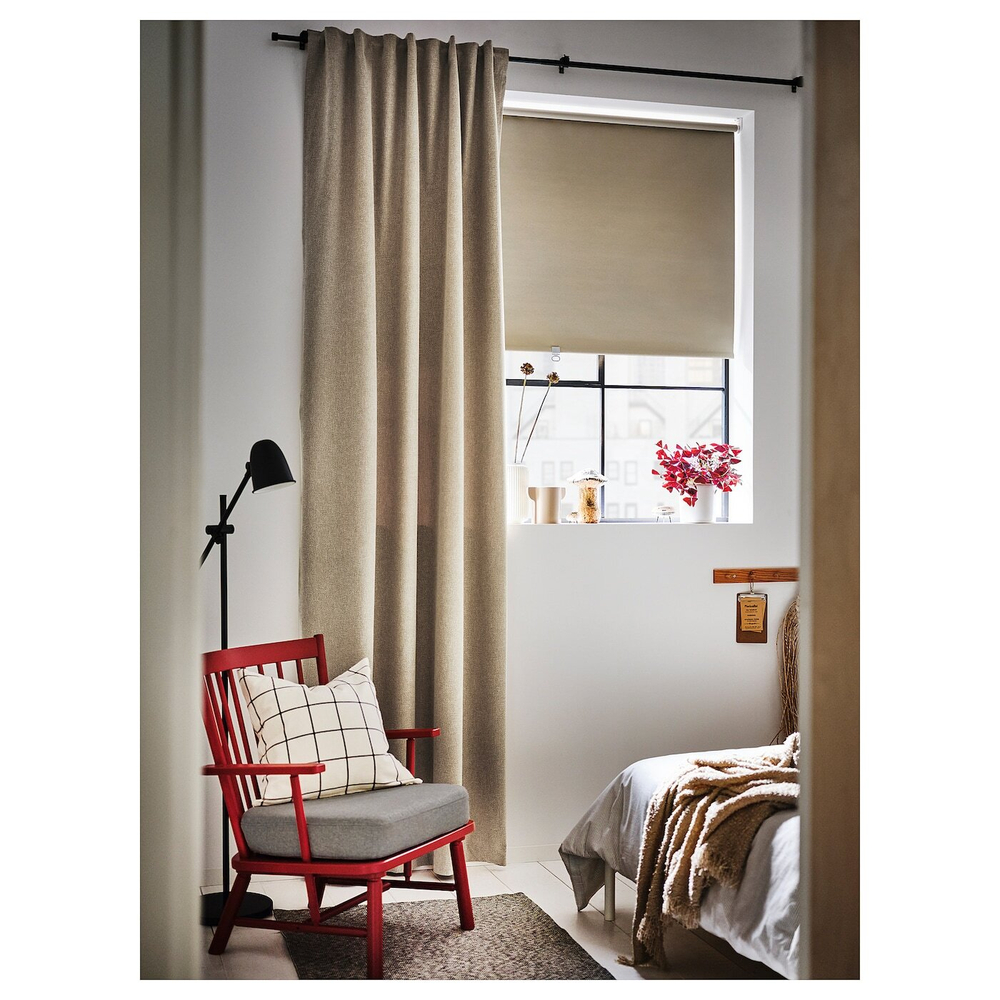 IKEA ROSENMANDEL  (ИКЕА РОСЕНМАНДЕЛ)  -  Шторы, 1 пара, на ленте/желто-бежевые, 135x300 см
