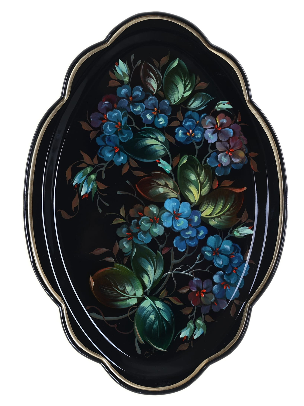 Жостовский поднос декоративный, размер 32х22 см (A11), металлический