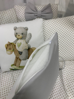 Комплект в кроватку 18 предметов "Мишка на качалке с кроликом серый", сатин
