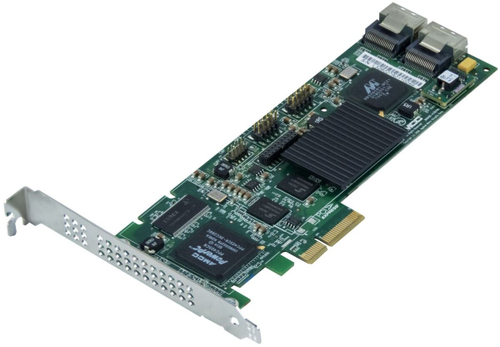 Контроллер 1x SFF-8087 LSI 3ware 9650SE-4LPML формата 9260, но с поддержкой только SATA не SAS дисков (4 на порт) полностью аппаратный под слот PCI-E x4