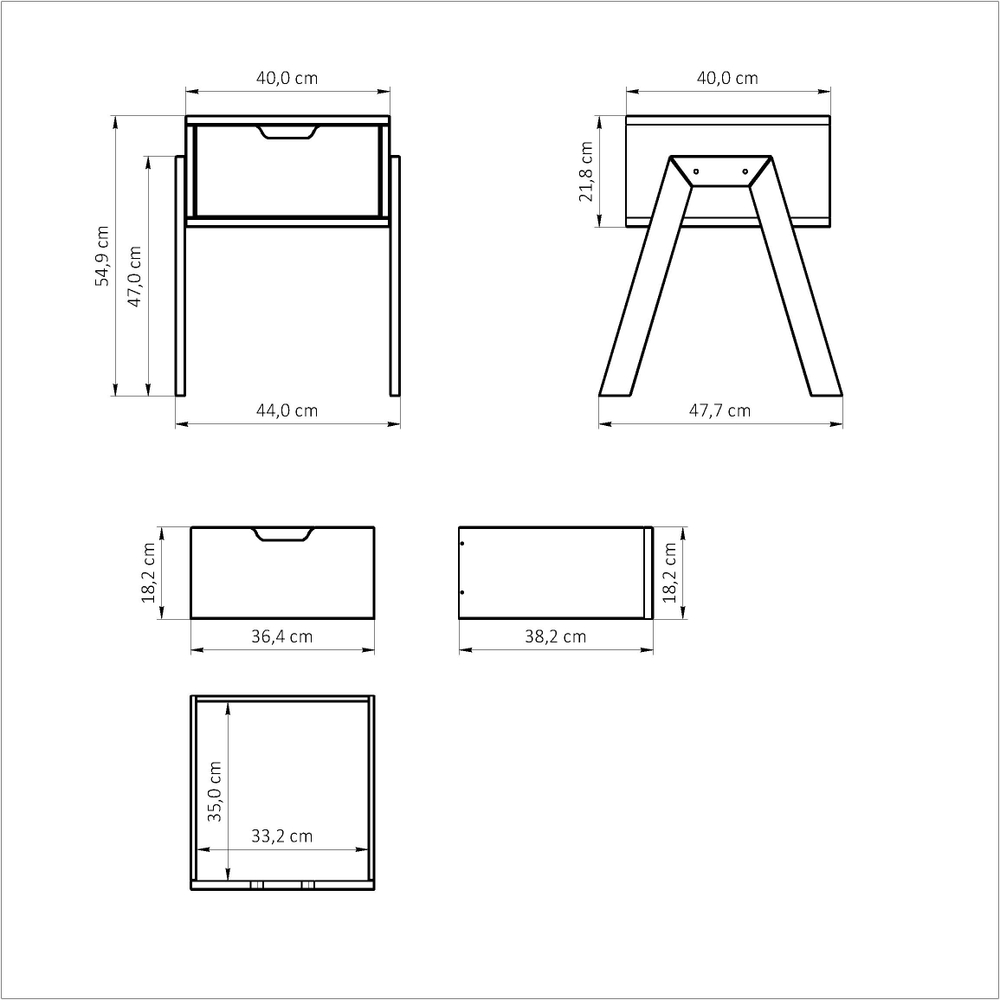 Тумба прикроватная Мунк в спальню и прихожую, с ножками из дуба, с ящиком, черный