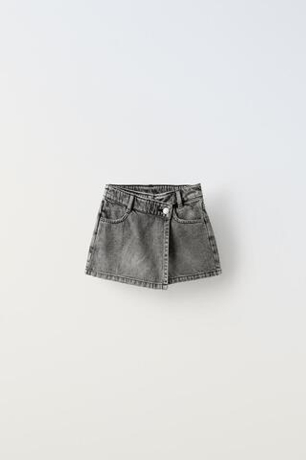 ZARA ДЖИНСОВАЯ ЮБКА-ШОРТЫ, ЧЕРНЫЙ
