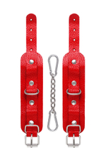 Красные кожаные наручники-браслеты со скруглёнными углами