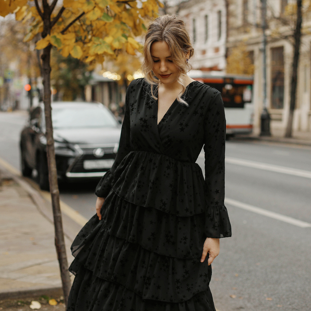 Платье Anyma нарядное черное длинное, Италия, длинные рукава