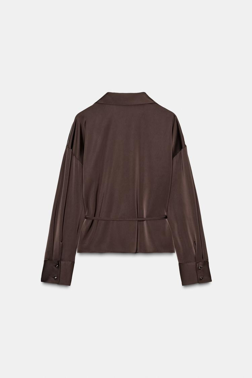 ZARA АТЛАСНАЯ БЛУЗКА С ПОЯСОМ, КОРИЧНЕВЫЙ