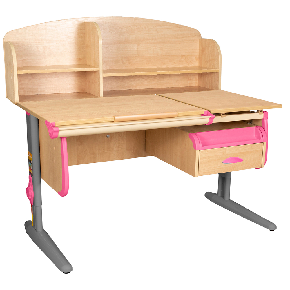 Растущая парта Дэми СУТ 25 с задней полкой СУТ.34.390 и навесной тумбой (1200×880 мм)