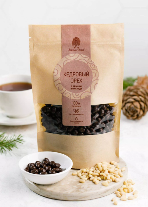 Ядро кедрового ореха в темном шоколаде / 150 г / дой-пак / ТМ Сибирский кедр
