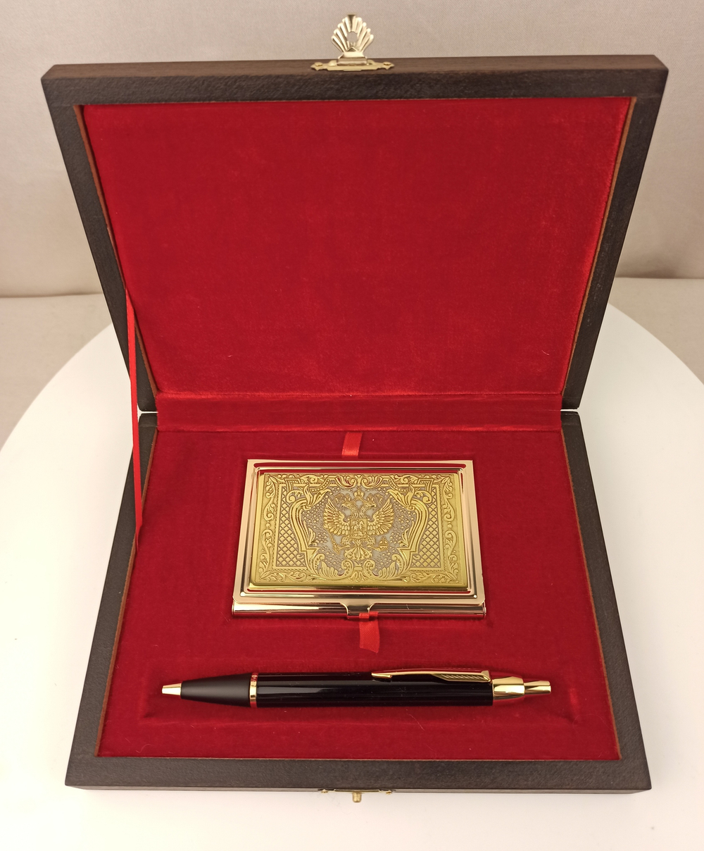 Набор "Гербовый" №17 визитница (Златоуст), ручка Паркер