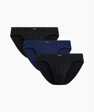 Мужские трусы (3шт) слипы спорт Atlantic 3MP-204, хлопок, черный + темно-голубой + черный