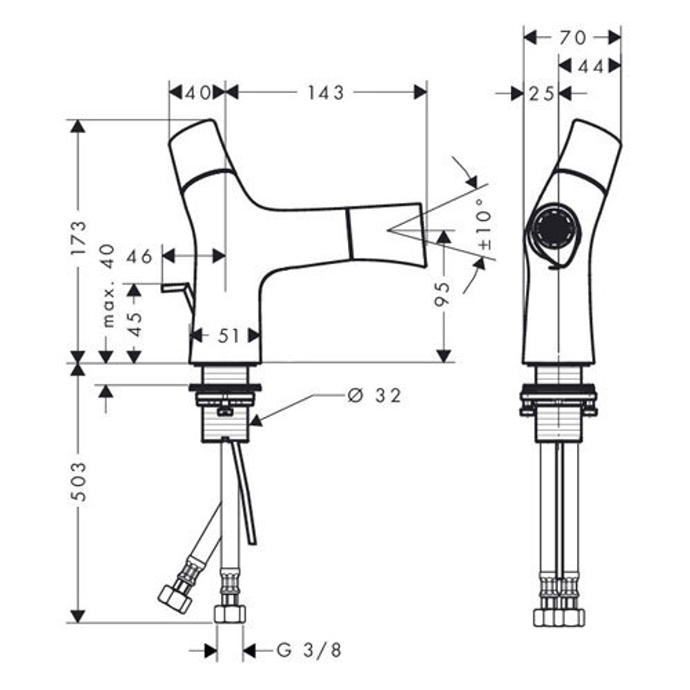 Смеситель для биде Axor Starck Organic 12210000 схема