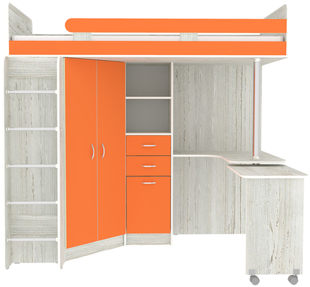 Кровать-чердак КарИВи Юниор 3 с металлической лестницей Винтерберг Оранжевый