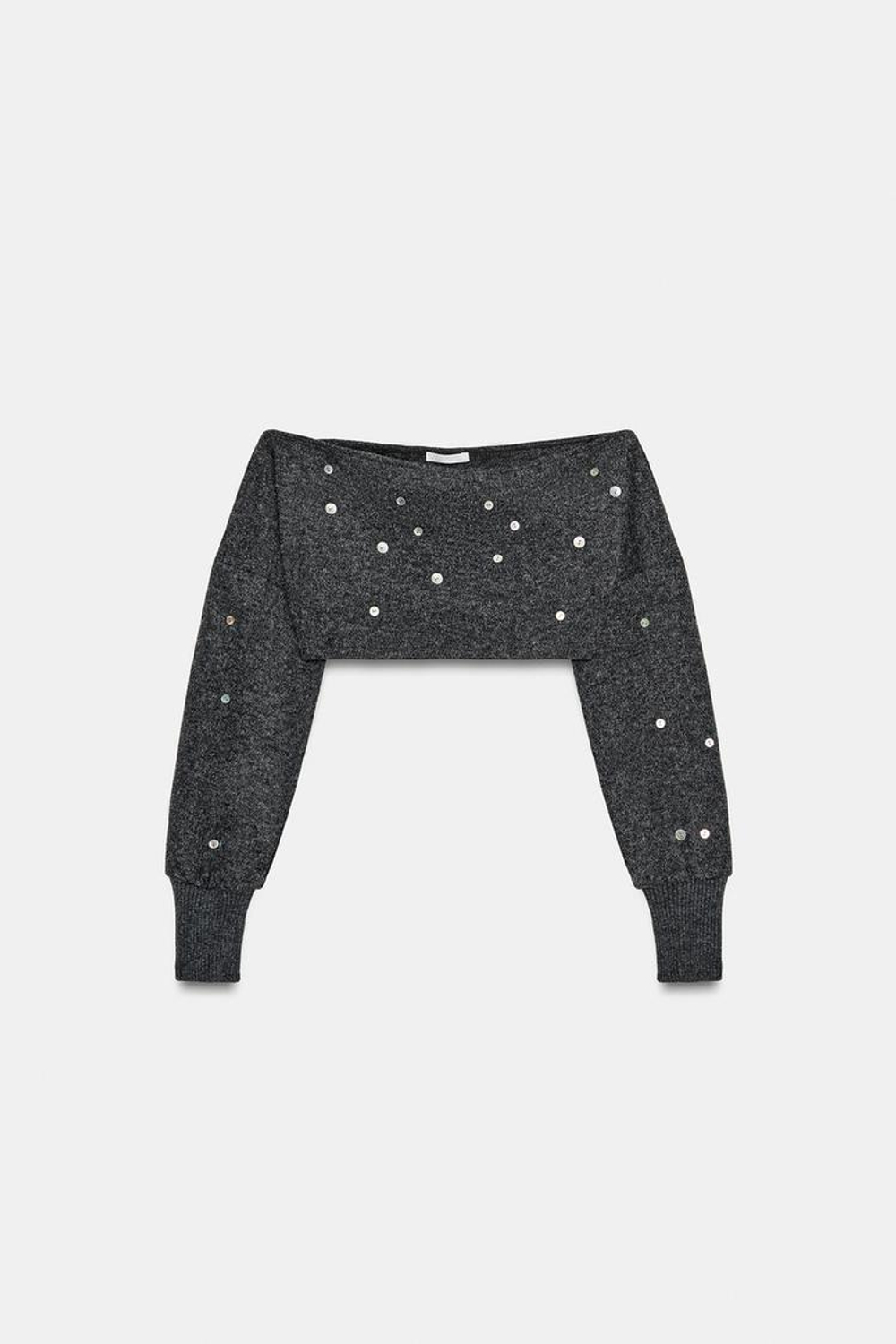 ZARA УКОРОЧЕННЫЙ ТОП ИЗ МЯГКОЙ ТКАНИ С ПУГОВИЦАМИ, АНТРАЦИТОВО-СЕРЫЙ