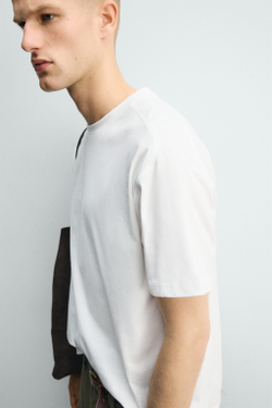 ZARA ФУТБОЛКА RELAXED FIT СО ШВАМИ, БЕЛЫЙ