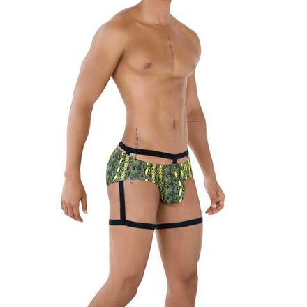 Мужские трусы брифы зеленые со змеиным принтом с поясом Pikante NEON BRIEF 051010
