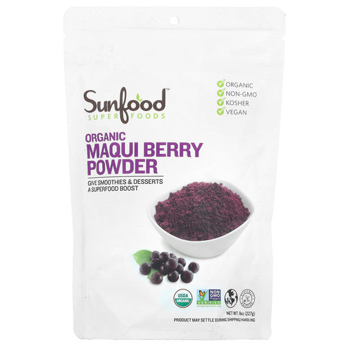 Sunfood, Superfoods, порошок из необработанных органических ягод маки, 227 г (8 унций)