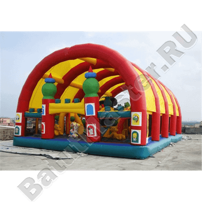 Коммерческий надувной батут "Веселый дом и звери в нём" с крышей 9*6*6 м