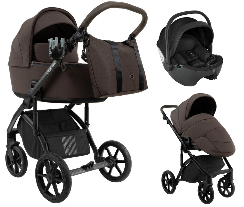 Детская коляска Roan Bass Next 2.0 3 в 1 с автокреслом Pituso Baesa Pro Black BSN/44/2 Turkish Coffe/Black/руч.Cappuccino