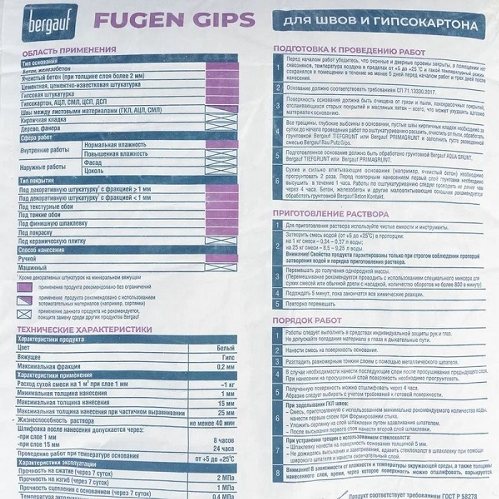 Шпатлевка Бергауф Fugen Gips